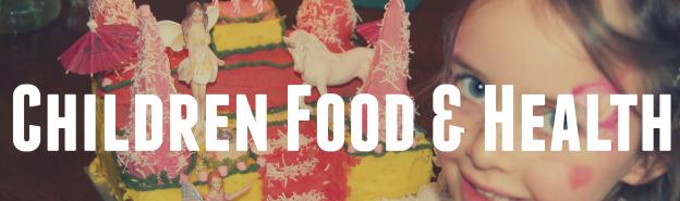 Rose and cake faded out with Children Food Health text
